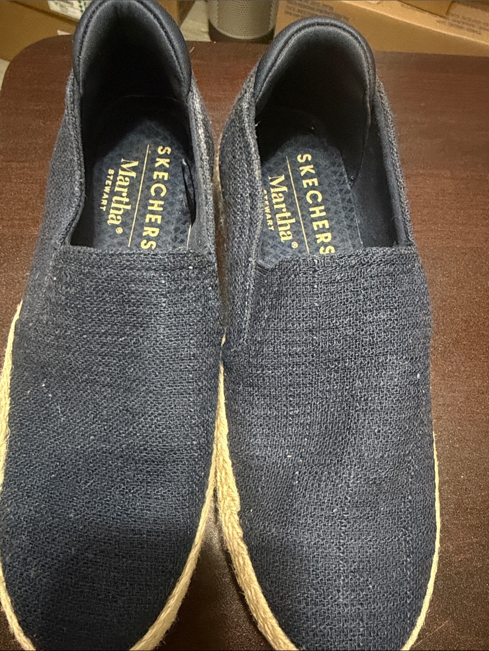 Skechers Martha Slip-On Espadrille Loafers in Black with Natural Rope Sole